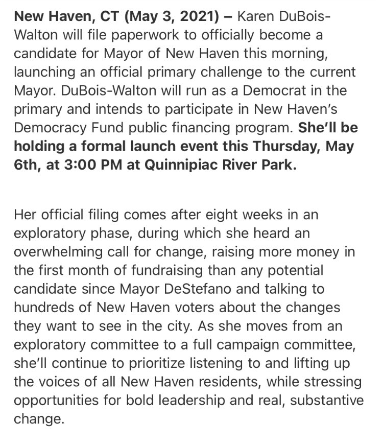 NEW — Karen DuBois-Walton will officially enter the race, her committee announced in a press release this morning.