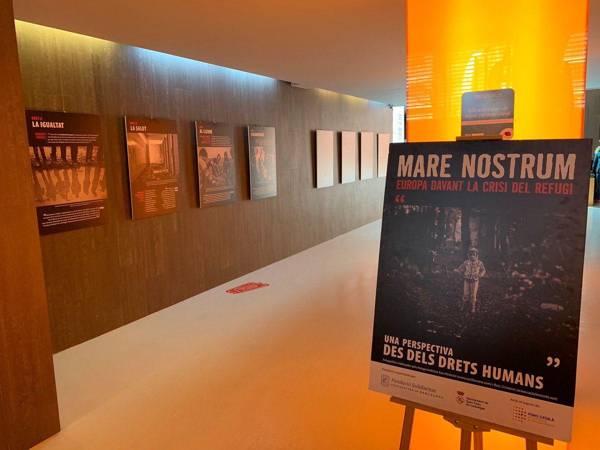 Gavadretshumans's tweet photo. 🗣 A partir d’avui i fins el 17 de maig ja podeu visitar l’exposició MARE NOSTRUM, EUROPA DAVANT LA CRISI DEL REFUGI de @SolidaritatUB 
a l’Espai Maragall. 
#gavà #dretshumans #exposició #marenostrum #setmanaeuropea #europa https://t.co/okEkw4UbJu
