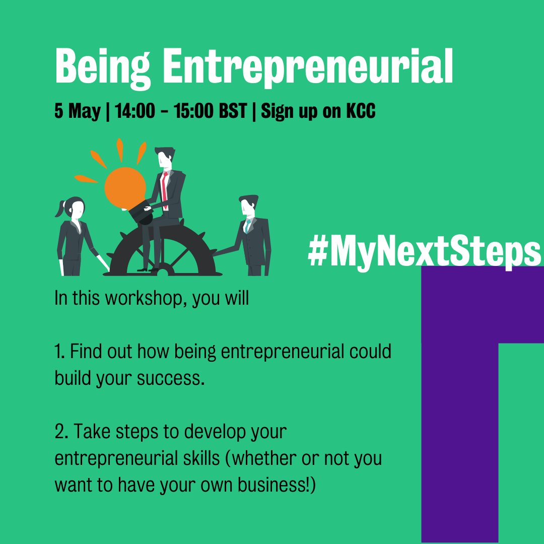 KingsCareers's tweet image. Join us on this #MyNextSteps session about Being Entrepreneurial this Wednesday. Learn about being entrepreneurial, building your success, honing your skills and more!   

📆 5th May
🕛 14:00-15:00 BST

Click this link to sign up: ow.ly/yst550ExzvJ