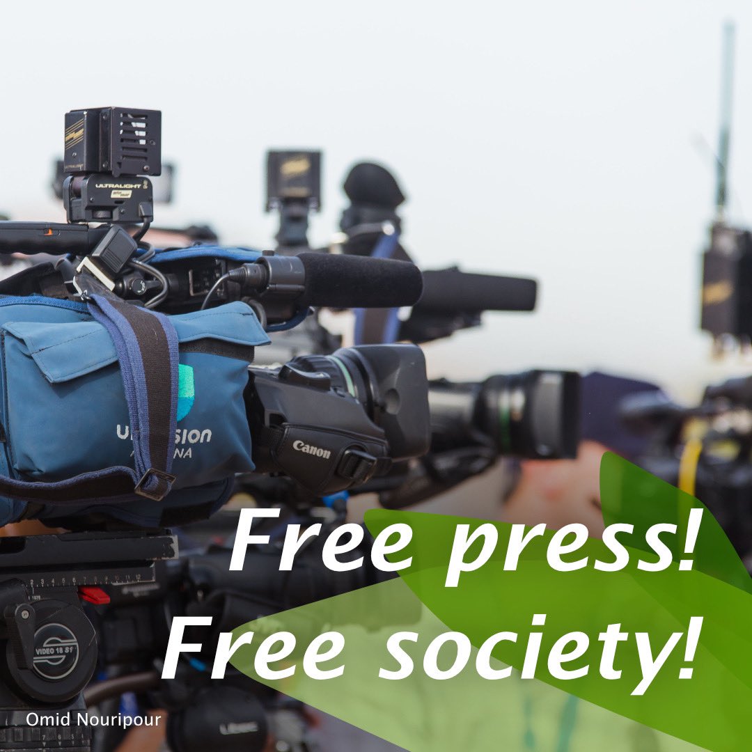 nouripour's tweet image. According to the new #PressFreedom Index released by #ReportersWithoutBorders, journalists are facing serious pressure during the #Corona pandemic. Numerous autocratic regimes are using the pandemic to further restrict free reporting.
FREE SPEECH - FREE PRESS - FREE SOCIETY