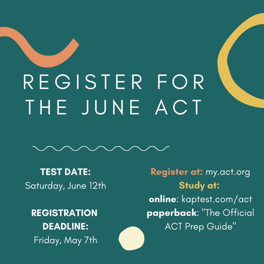 The deadline to register for the June ACT is this Friday (May 7th)!! Let me know if you need help registering or finding prep materials!