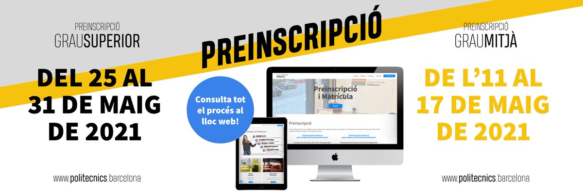 ce_politecnics's tweet photo. Vols fer la #preincripció a un cicle de #GrauMitjà o de #GrauSuperior del Politècnics i no saps per on començar? 👉🏽 T'ho explico pas a pas a https://t.co/wKelfj0Pzg. I si et queda algun dubte, només m'ho has de preguntar!
#HeyIris #FP #CiclesFormatius https://t.co/N0rt34DDKD
