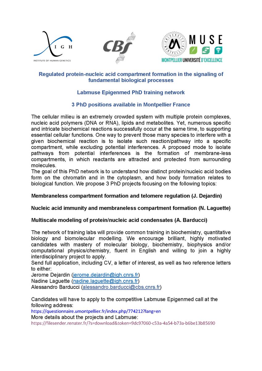 #PhD positions available in #Montpellier ! Join us!