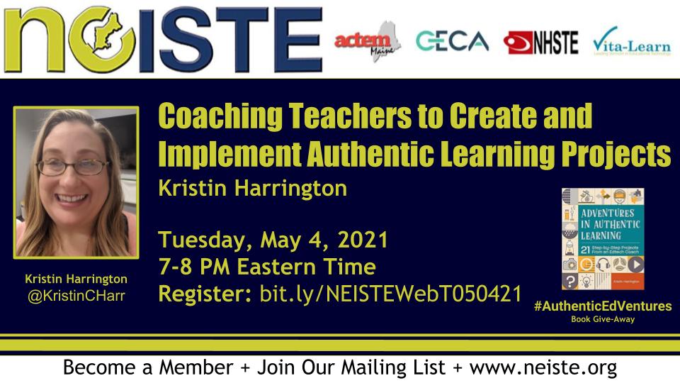 NE_ISTE's tweet photo. Webinar @ISTE author, @KristinCHarr. Coach for “project mindset” & master authentic project implementation with students! Tips, tricks, templates, and inspiration! #AuthenticEdVentures #PBL #EdTech #etcoach @EdTechCoaches #NEISTEwebinar
Register: https://t.co/3u8HMuFFG8 https://t.co/RjiKgfYnzv