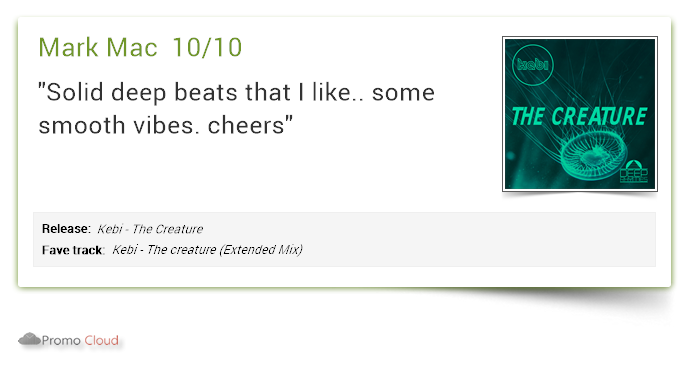 DeepRhymesMusic's tweet photo. Mark Mac supports: Kebi - The Creature 10/10 @kebi_vibes #newrelease https://t.co/KWkzCszLBN  #deephouse #tulim #mexico @traxsource https://t.co/69l24XjTZR