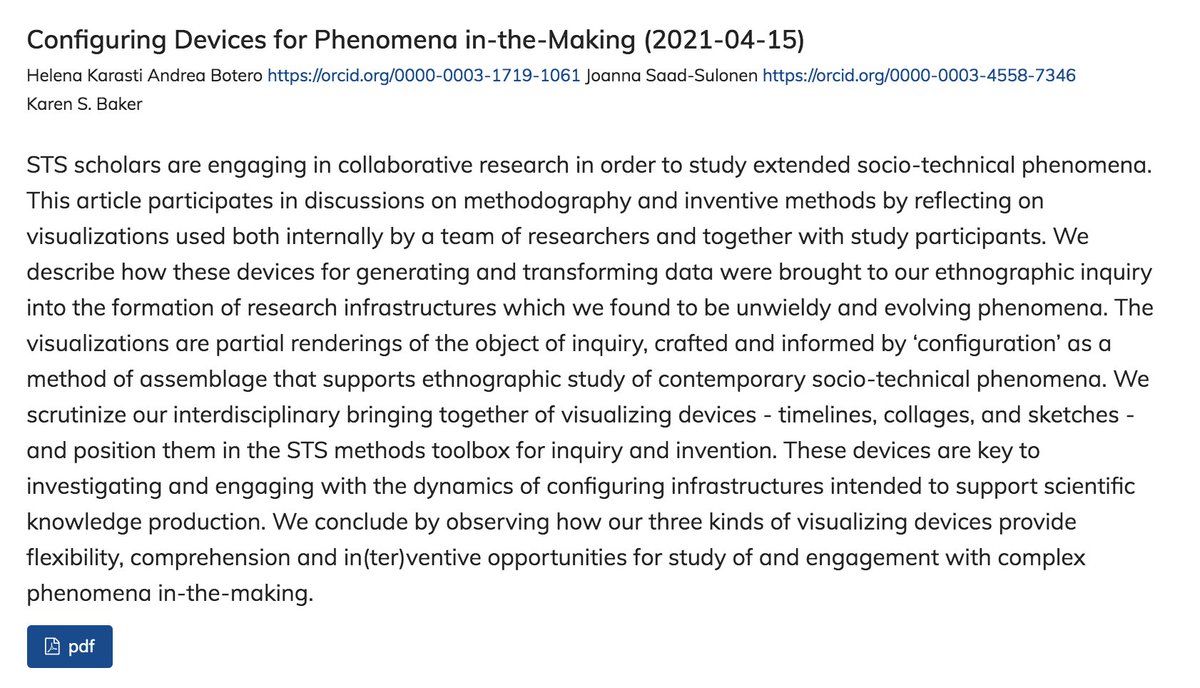 Andrea Botero (/andreabotero.bsky.social) (@andreuchisbo) on Twitter photo 🖼️🖍️🔍Karasti H, Botero A, Saad-Sulonen J and Baker K (2021) Visualizing Devices for Configuring Complex
Phenomena in-the-Making preprint at <a href="/STS_Journal/">Science & Technology Studies</a> sciencetechnologystudies.journal.fi/forthcoming/ar…
#doodlingfrounderstanding
#openaccess 🖼️🖍️🔍Karasti H, Botero A, Saad-Sulonen J and Baker K (2021) Visualizing Devices for Configuring Complex
Phenomena in-the-Making preprint at <a href="/STS_Journal/">Science & Technology Studies</a> sciencetechnologystudies.journal.fi/forthcoming/ar…
#doodlingfrounderstanding
#openaccess