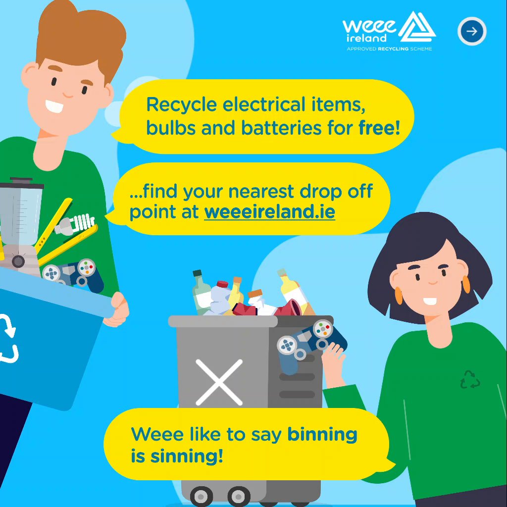 Did you know that binning old and broken electrical items into the black bin is damaging the planet?

You can recycle electrical appliances, bulbs, and batteries at your local recycling centre. 

Find details on recycling centres in Meath at bit.ly/3b9gLSy