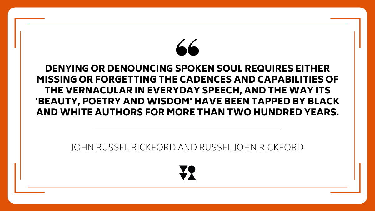 VovaInc's tweet photo. Celebrating hybrid languages throughout the month of May! #HybridizationMay
John Russell Rickford, brilliant scholar of hybrid languages and co-author with his son of Spoken Soul, has been...... 1/2
#quote #languages #AAVE #Ebonics #SpokenSoul #Schollar #MondayMotivation https://t.co/IyjLmDw0Lg