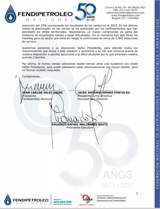 Fendipetroleo's tweet photo. Fendipetróleo Nacional hace envío de comunicado de prensa en donde le hacemos unas solicitudes al Presidente @IvanDuque para evitar que haya un desabastecimiento de combustible a nivel nacional👇 https://t.co/aWO4DTKEmP