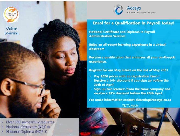 AccsysPeopleMan's tweet photo. Enrol for an accredited qualification in Payroll today, enjoy an all-round learning experience in a virtual classroom environment. #elearning https://t.co/zeWEqkpwZ9