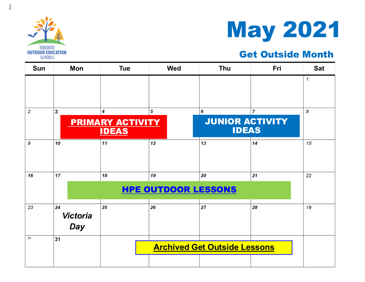 May is #GetOutside Month in the @TDSB. This year we are highlighting resources created by <a href="/HPE_TDSB/">HPE TDSB</a> in addition to primary and junior focused activities that can be used as a choice board to support getting outdoors. Check out bit.ly/2PHU2Ys.