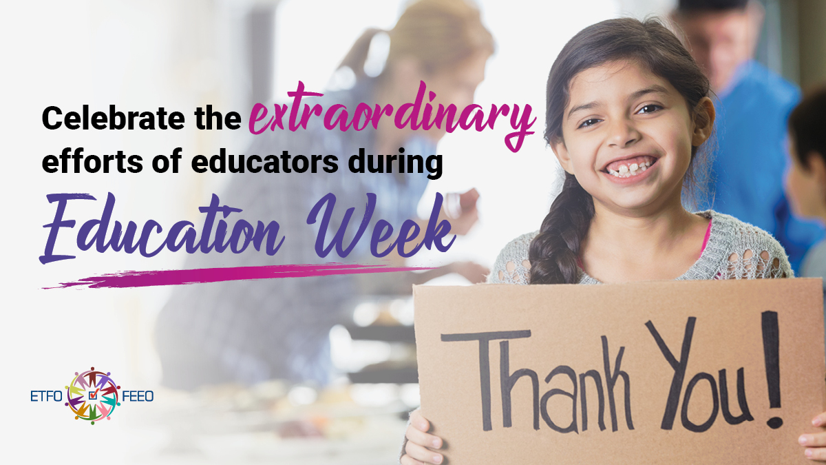 It's #EducationWeek and we are giving a big shout out to all the educators in #onted. Thank you for all that you do. 

ETFO recognizes the extraordinary efforts of educators - you make public education great! 👉 shar.es/aoStdU #onpoli