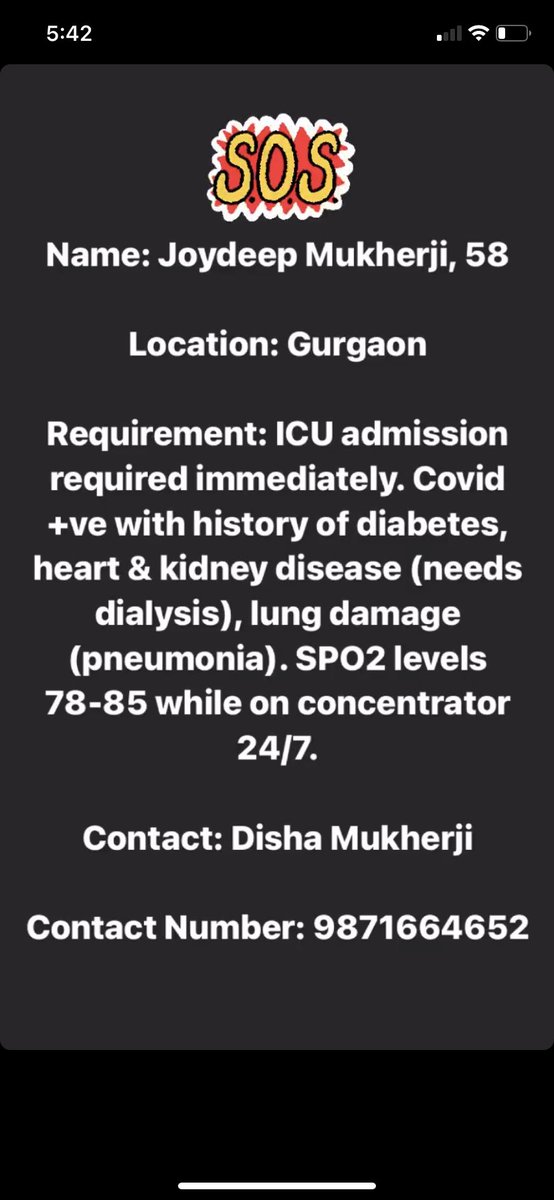 MakeLuvNotScars's tweet photo. @PradyotManikya desperately require an icu bed for a critical patient in Gurgaon. Anywhere is Delhi ncr will do. URGENT! Please help amplify! https://t.co/kqEw5DrNTq