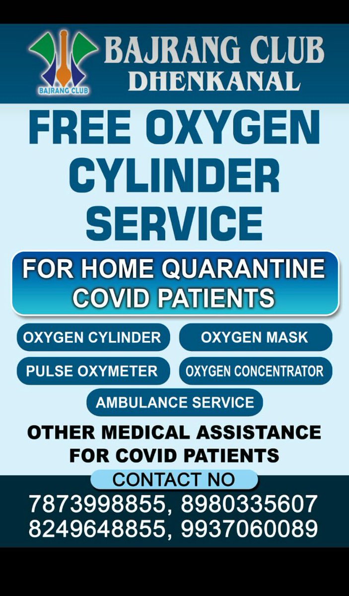 We provide free oxygen cylinder services in <a href="/districtadmndkl/">District Dhenkanal</a> and right now we left with only 20. So need your support in arranging cylinders and oxygen concentrator.

#CovidResources #CoronaSecondWave #OxygenCrisis #OxygenCylinders #OxygenConcentrator #NGO #RetweeetPlease