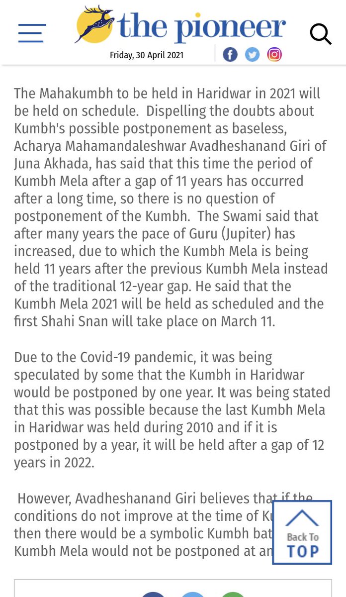 the_mudmOnster's tweet photo. The decision to hold the Kumbh Mela this year, after a gap of 11 years instead of the traditional 12 because,” the pace of Jupiter has increased.” Unfortunately, in India astrology and religion > politics > public health. https://t.co/h2bRL0V3wb