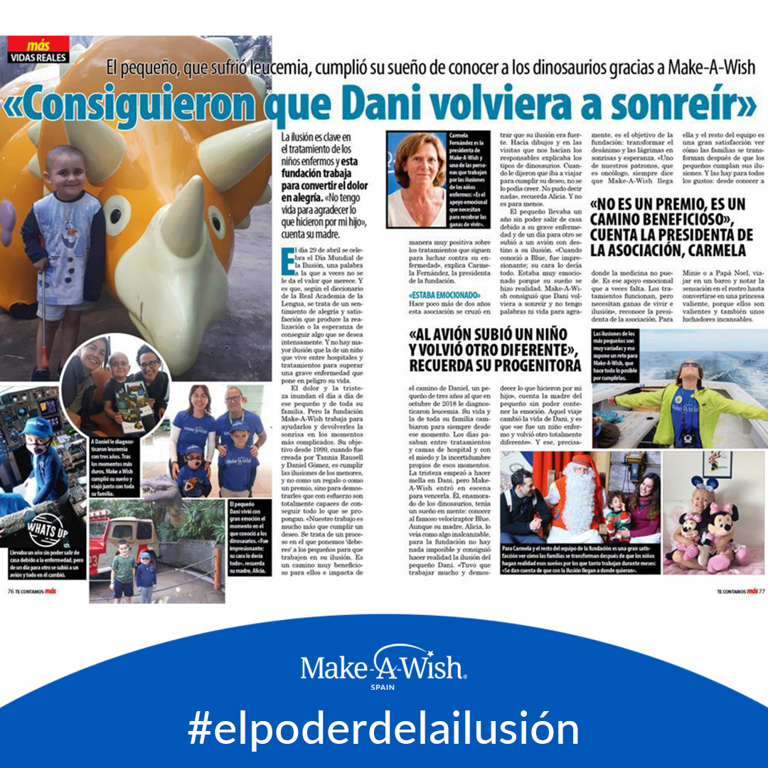 No imaginamos mejor forma de cerrar el mes de la ilusión que con este reportaje en la revista Más Noticias! No os perdáis cómo el poder de la ilusión ha hecho que, 2 años después, esta familia siga recordándola como una de las mejores y más transformadoras experiencia de su vida.