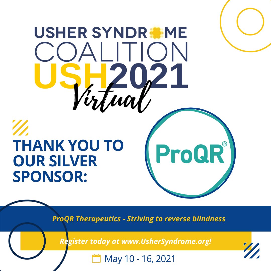 Usher Syndrome Coalition (@ushercoalition) on Twitter photo We are one week away from USH2021! Thank you <a href="/ProQR/">ProQR Therapeutics</a> for being a Silver Sponsor.
ProQR focuses their drug development on inherited retinal diseases. Learn more at: proqr.com
Register today at usher-syndrome.org/connections-co…
#USH2021 #UsherSyndrome #ProQR We are one week away from USH2021! Thank you <a href="/ProQR/">ProQR Therapeutics</a> for being a Silver Sponsor.
ProQR focuses their drug development on inherited retinal diseases. Learn more at: proqr.com
Register today at usher-syndrome.org/connections-co…
#USH2021 #UsherSyndrome #ProQR