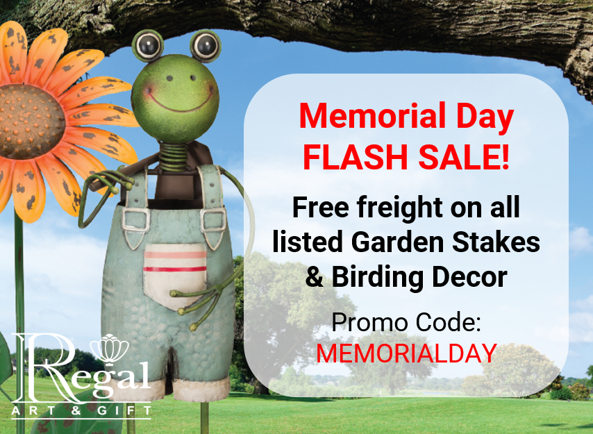 Get stocked up for Memorial Day shoppers! 🛍️ We're offering tons of Garden Stakes &amp; Birding products (including Assortments!) with free shipping! Hurry - sale ends Monday, May 10!

🖱️ Visit our site to learn more: regalgift.com 

#regalgift #memorialdaysavings