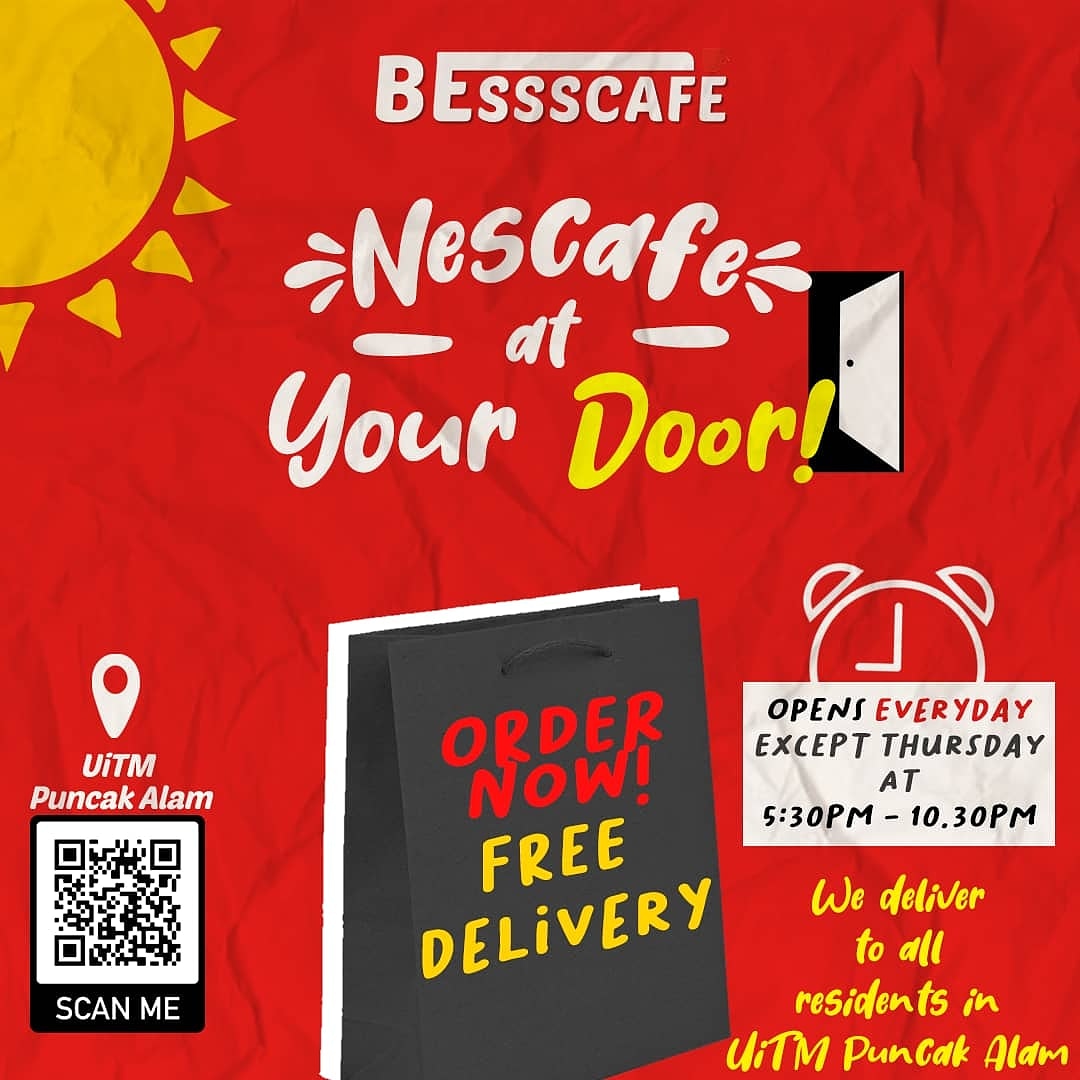 UiTM_BESSS's tweet photo. Assalamualaikum w.b.t
Salam UiTM Dihatiku,

✨ NESCAFE AT YOUR DOOR ✨

FREE DELIVERY to all residents in UiTM Puncak Alam! YES even Alam Bina!

🏃🏻 Order Now while it's HOT 🏃🏻

⬇️Order Form⬇️
https://t.co/v1CcjlFXfh

FOR MORE INFO 👇🏻

#BESSS2020/2021
#BESSSEYH
#THEBESSSNEVERREST https://t.co/3C6gU5ceGy