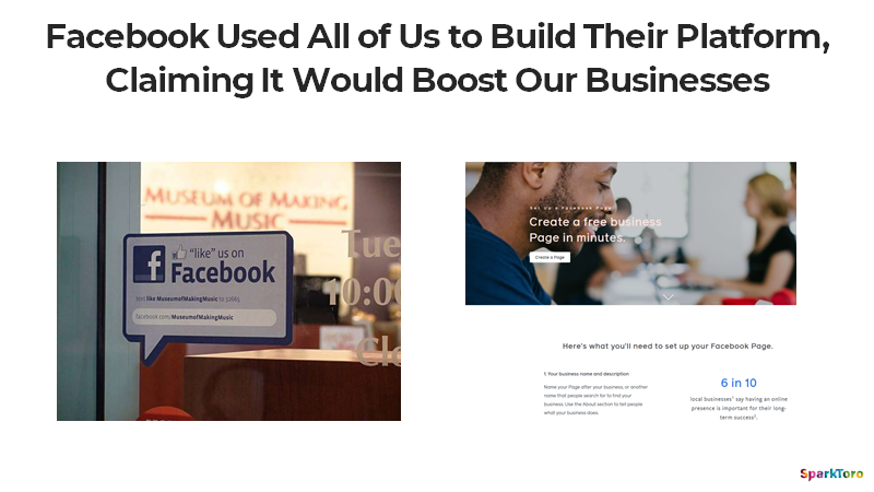 Ha! Remember how we all fell for that in Facebook's first decade? Millions of small businesses still drive traffic to their Facebook pages in hopes they can later reach those "fans" with their content.Joke's on us.