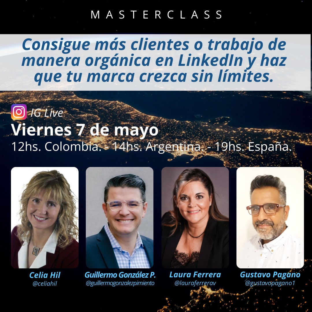CeliaHil's tweet photo. Te proponemos un directo en #Instagram para ayudarte a conseguir #clientes o #empleo de manera orgánica en #LinkedIn y hacer que tu marca crezca sin límites😉
🗓️ Viernes 7 #mayo
⏰12h #Colombia 14h #Argentina 19h #España
#MarcaPersonal #Marca #CèliaHil #RRRSS #IGLive #RRHH #SM https://t.co/kfiixD3BK0