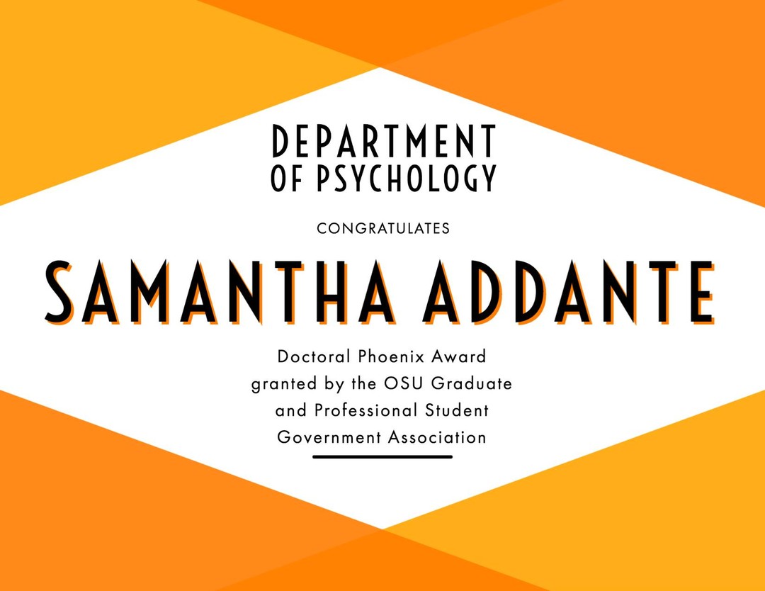 OSUPsychology's tweet photo. Congratulations to Sam Addante for the 2021 Doctoral Phoenix Award granted by OSU-GPSGA

📸 https://t.co/SS01W2xg6a via https://t.co/PIDwLZjpIj https://t.co/9BunkVKLGS