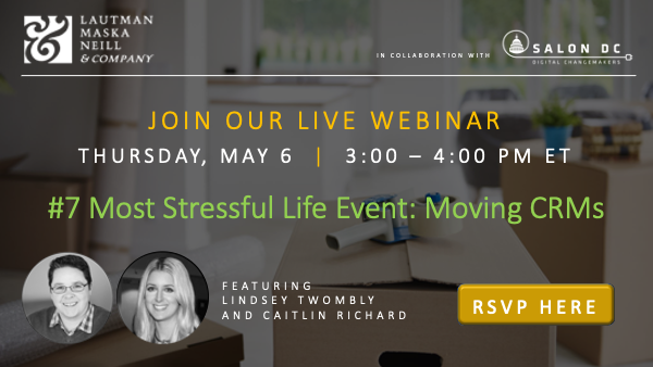 LautmanDC's tweet photo. Join us for our FREE webinar, #7 Most Stressful life Event? Moving… CRMs on Thursday, May 6 at 3 pm ET! Tag an industry friend who may be interested, too. Sign up: https://t.co/LmXAan7FoX https://t.co/i1nHofYF8h