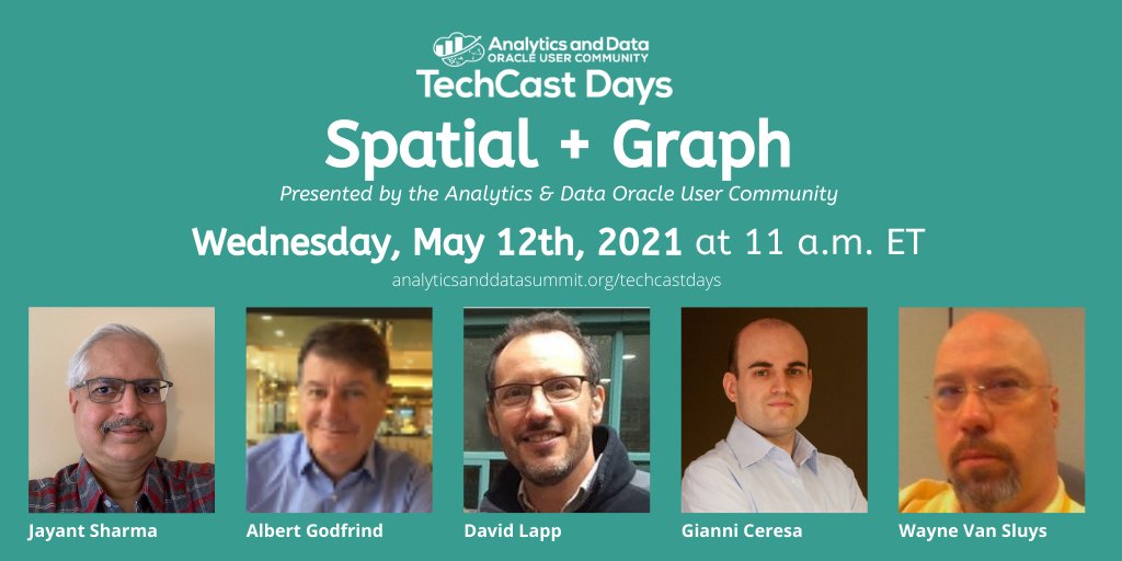 Analytics&DataUserCommunity (@analyticanddata) on Twitter photo #Spatial and #Graph Hands on Labs !! Join <a href="/SpatialHannes/">Hans Viehmann</a> <a href="/wvansluys/">Wayne D. Van Sluys</a> and other leading experts in Spatial and Graph at this Hands on Lab TechCast Days Session. May 12th at 11am ET. Register for Free: ow.ly/B7BQ50EBjm8 #Spatial and #Graph Hands on Labs !! Join <a href="/SpatialHannes/">Hans Viehmann</a> <a href="/wvansluys/">Wayne D. Van Sluys</a> and other leading experts in Spatial and Graph at this Hands on Lab TechCast Days Session. May 12th at 11am ET. Register for Free: ow.ly/B7BQ50EBjm8