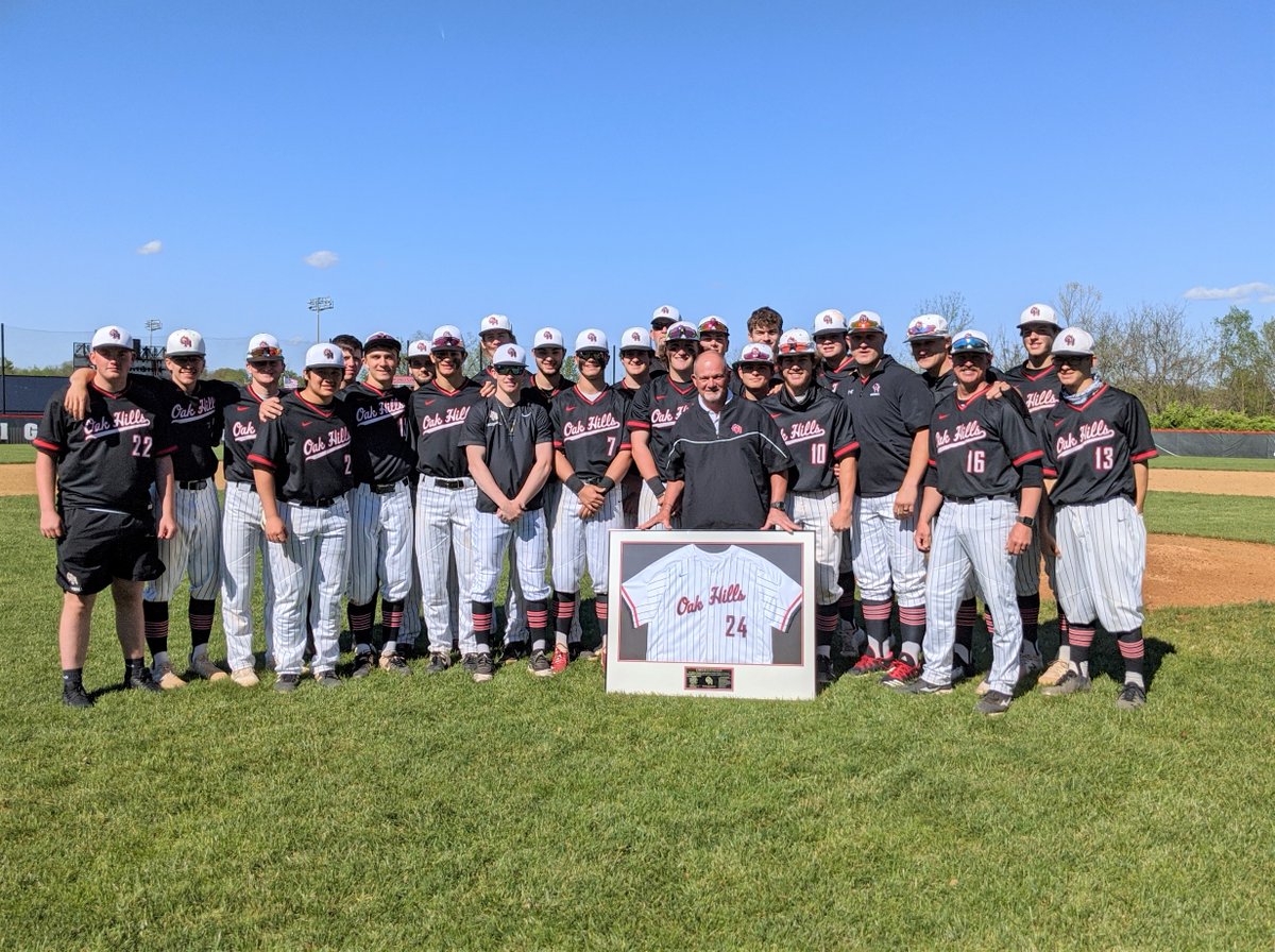 Congratulations to Oak Hills coaching legend Chuck Laumann, whose Number 24 was enshrined on the outfield fence of the OHHS baseball field. Former Ohio Coach of the Year, Southwest Coach of the Year, Cincinnati Enquirer Coach of the Year. Great human being. #OHBetterTogether