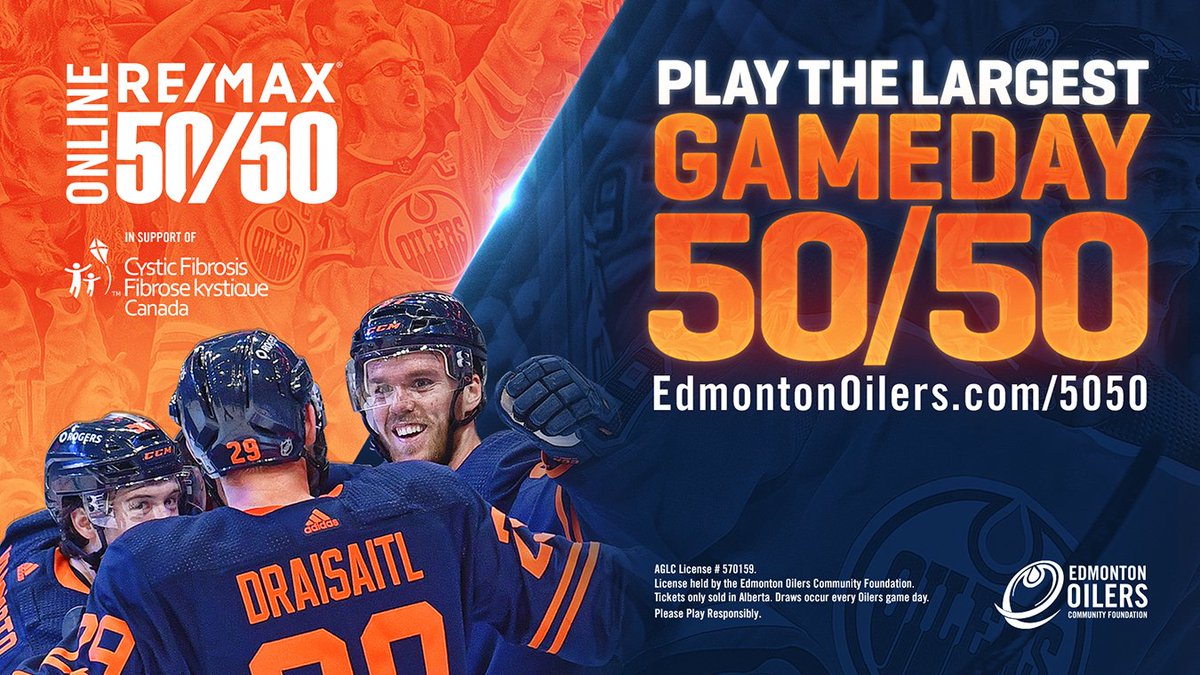 The EOCF 50/50 is back in support of another important cause! Net proceeds from today's raffle will benefit <a href="/CF_Edmonton/">CF Edmonton</a> which raises funds for research &amp; advocacy in hopes of finding a cure or control for cystic fibrosis. Tickets are NOW AVAILABLE!

🎟 EdmontonOilers.com/5050