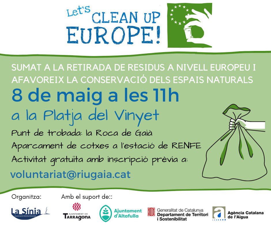 Cap de setmana de recollida de residus sota la campanya #LetsCleanUpCat Una acció de #VoluntariatAmbiental molt necessària per afavorint la conservació dels espais d’interès natural. Us hi esperem!!! Inscripció a voluntariat@riugaia.cat