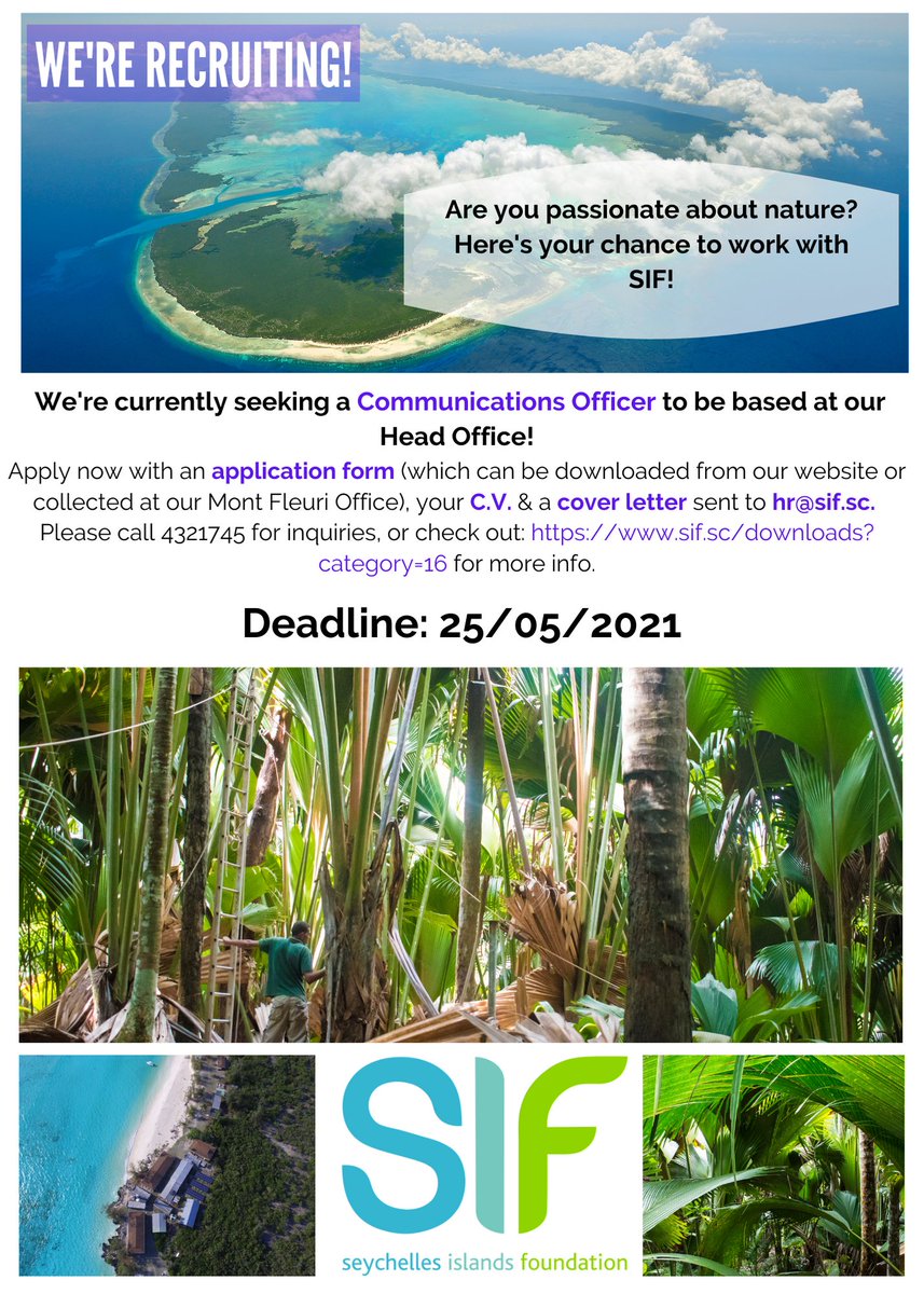 mahesituated's tweet photo. Live/work in #Seychelles? Passionate abt #nature, #science, #sciencecoms & #conservation? Here's your chance to work with @SIF_Seychelles & me as a Communications Officer :) Grateful if this can be shared with your network too! Also some other great opportunities with us below! https://t.co/KsKn3HKgFm
