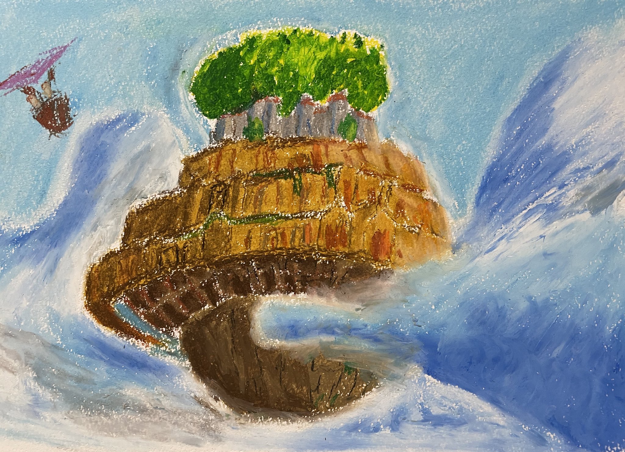 ニネロ サクラクレパスでラピュタ描いてみた イラスト イラストレーター クレパス サクラクレパス クレヨン クレパス画 クレヨン画 オイルパステル ジブリ 天空の城ラピュタ アナログ画 模写 絵 絵描き Illustration Clepas Crayon