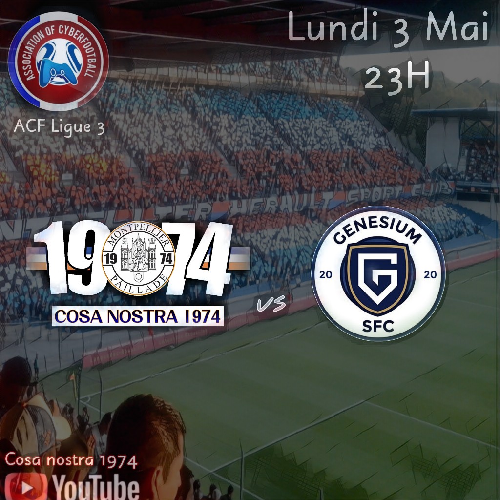 BiGs PUMAS (@bigspumas) on Twitter photo 🔸PROGRAMME DU SOIR🔹
<a href="/LigueAcf/">ACF France 🇫🇷</a> <a href="/VPGFrance_/">VPG France</a>
Cosa Nostra 1974 🇹🇫
22H : VPG 🇫🇷 (Ligue 2)
🆚 @ATL_Xsurvivor
22H20 : VPG 🇫🇷 (Ligue 2)
🆚 <a href="/ONZONEESPORT/">Infernal Gamerz</a>
23H : ACF (Ligue 3)
🆚 <a href="/GenesiumSFC/">Genesium SFC ⚽</a>
Bon match à tous ! 🤝🏼 🔸PROGRAMME DU SOIR🔹
<a href="/LigueAcf/">ACF France 🇫🇷</a> <a href="/VPGFrance_/">VPG France</a>
Cosa Nostra 1974 🇹🇫
22H : VPG 🇫🇷 (Ligue 2)
🆚 @ATL_Xsurvivor
22H20 : VPG 🇫🇷 (Ligue 2)
🆚 <a href="/ONZONEESPORT/">Infernal Gamerz</a>
23H : ACF (Ligue 3)
🆚 <a href="/GenesiumSFC/">Genesium SFC ⚽</a>
Bon match à tous ! 🤝🏼