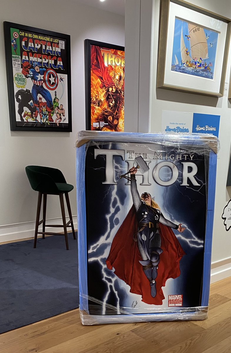 I met this beauty today. Original Mighty Thor cover, limited edition print by #MarkMorales, #OliverCoipel and #LauraMartin. Signed by Stan Lee. It’s huge, and I want it in the kitchen! #TheMightyThor 😍😍