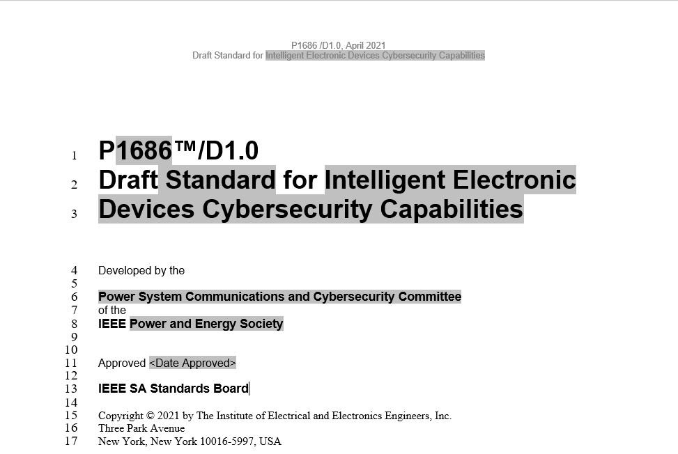 Happening now. PSCCC S1 Working Group meeting to finish up IEEE Standard 1686 - Standard for Intelligent Electronic Devices #Cybersecurity Capabilities.  Led by Chair Marc Lacroix and Vice-Chair Eric Thibodeau. lnkd.in/dSm6vhs #powergrid #smartgrid #IEEE <a href="/IEEESA/">IEEE Standards Association | IEEE SA</a>