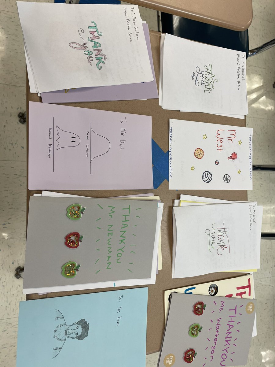 A sampling of the Teacher Appreciation cards made by NHS members