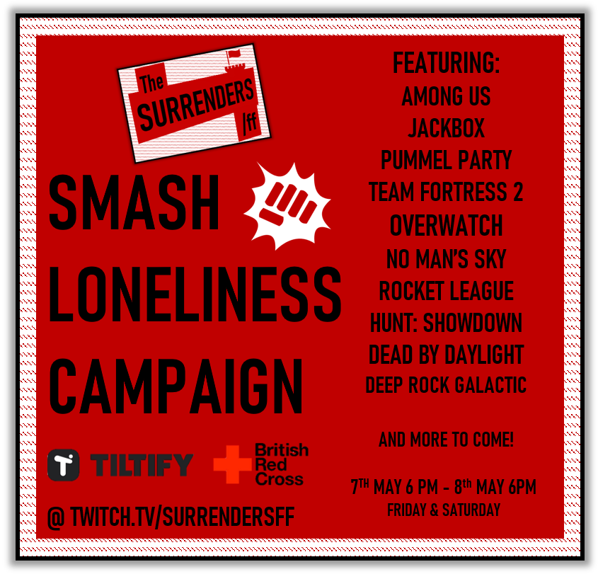 SurrendersFF's tweet photo. Here's our list of games so far as we support the @BritishRedCross's Anti-Loneliness campaign!
 Which game are you looking forward to seeing? 👀
Thank you for your support so far and we hope to see you over at https://t.co/RPLrIi0aKW on the 7th at 6 PM BST!

#charity #Livestream https://t.co/6Aibu4RocF