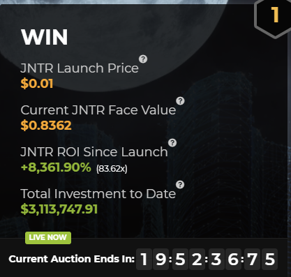 Accel_Ventures's tweet photo. $JNTR face value is now at 83X the launch price!

Participate in today's Auction at https://t.co/0elodQYhiB or try a bridge token JNTR/b or JNTR/e that swaps with JNTR 1:1 on https://t.co/IxPjtEIiwD 

#DeFi https://t.co/JIBuehKq4u