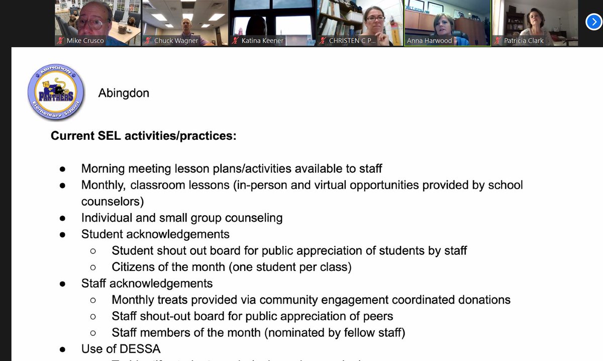 Vtss_ric's tweet photo. Gloucester elementary and secondary school DLTs met on Thursday, 4/29, to review SEL implementation progress. Schools shared their plans for expanding SEL efforts for next year. DESSA data helps guide their work. #SEL #vtssatwork https://t.co/OwAiqi9Ie4