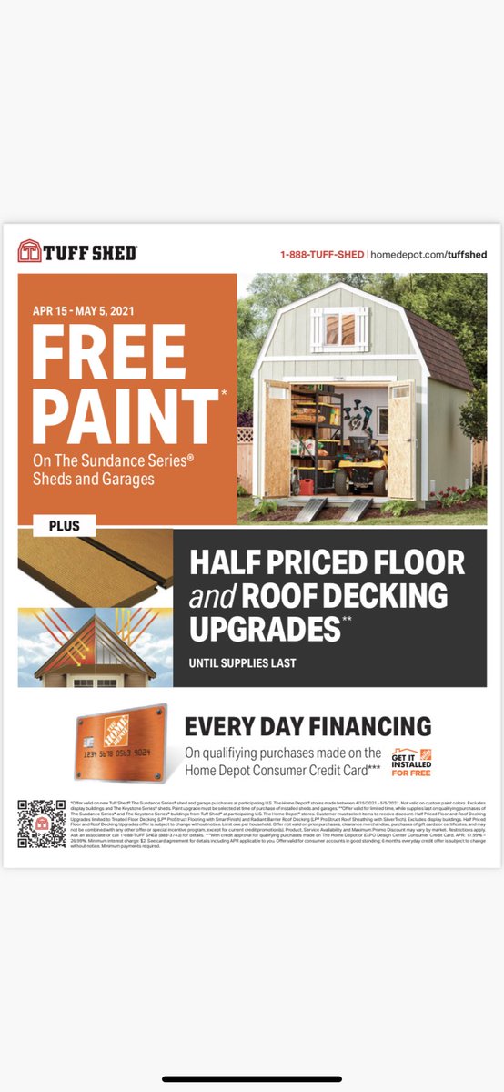 Three day promo close on Free Paint for the Sundance Series of Sheds and Garages!! Get it before it’s gone!! ⁦<a href="/MarkDMiller13/">月月</a>⁩ ⁦<a href="/THD1504MASM/">Aaron Soderholm</a>⁩ ⁦@THDAbbySmith⁩ ⁦<a href="/BrianTUFFSHED/">BrianTUFFSHED</a>⁩