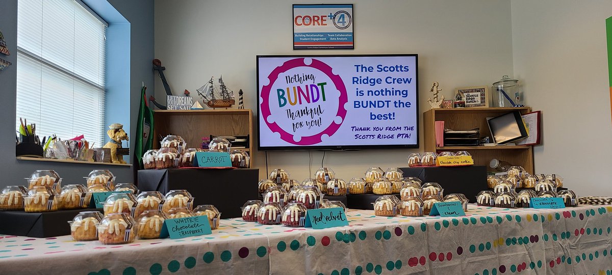 Thank you <a href="/sreapexpta/">Scotts Ridge Elementary PTA</a> for helping us kick off Teacher Appreciation Week! Nothing bundt the best <a href="/ScottsRidgeES/">Scotts Ridge ES</a>!