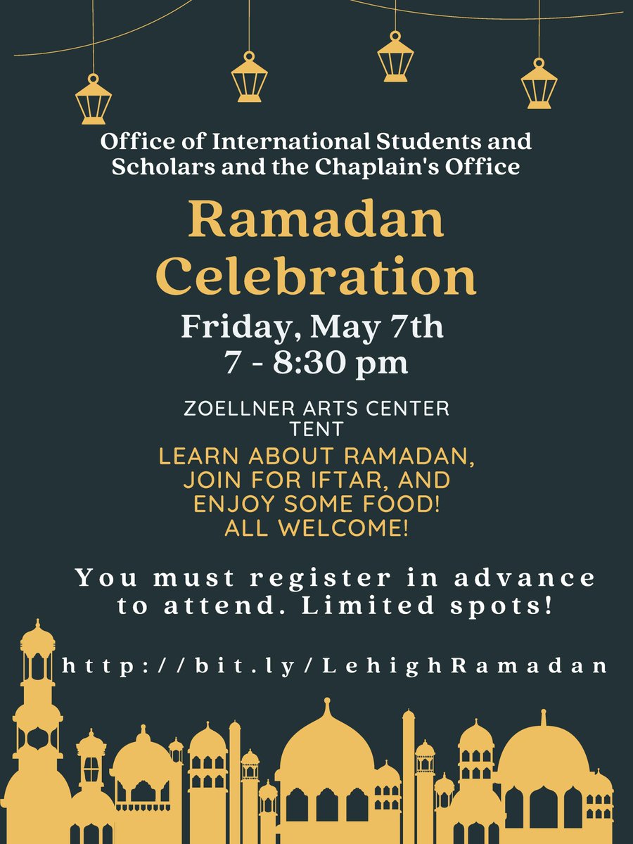 If you're on campus, come out for Ramadan on 5/7! Dinner is included. Just make sure to register in advance! 😄