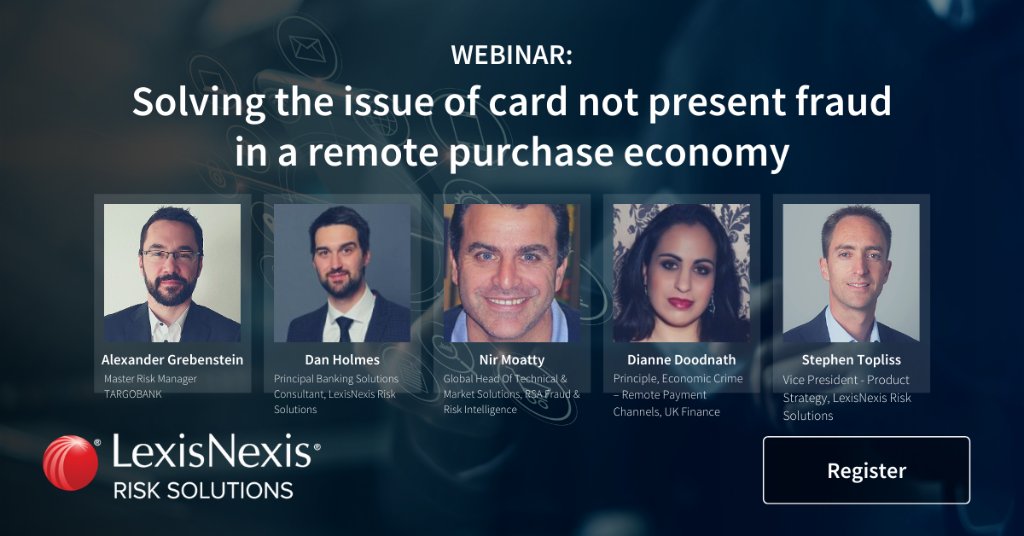 Our VP of Market and Technology Solutions, Nir Moatty, will be appearing on a LexisNexis panel on May 12, discussing solutions for the issue of card not present fraud in a remote purchase economy. Sign up here to catch it! rsa.im/2Rft3E5 #CNPfraud  #Payments #Identity