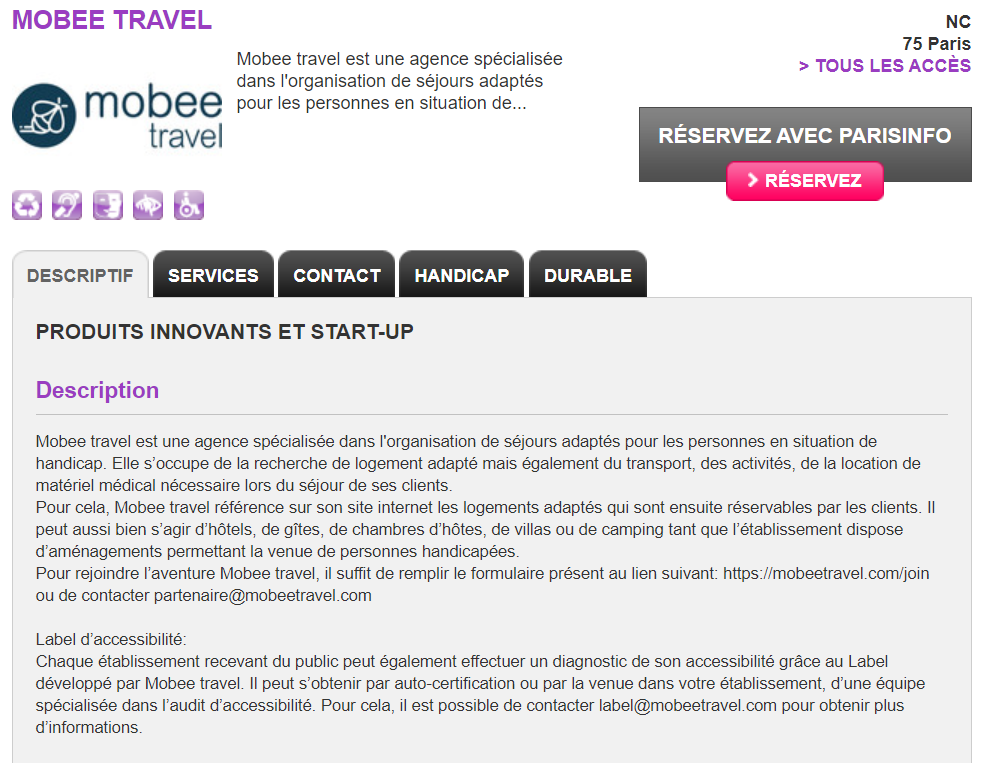 mobeetravel's tweet photo. Merci à l'Office du #tourisme et des #congrès de #Paris de nous avoir intégré à leur site !

#handicap #inclusion #accessibilité #pmr #mobeetravel 

https://t.co/qyIBE3kei1 https://t.co/jUBBKoY38h