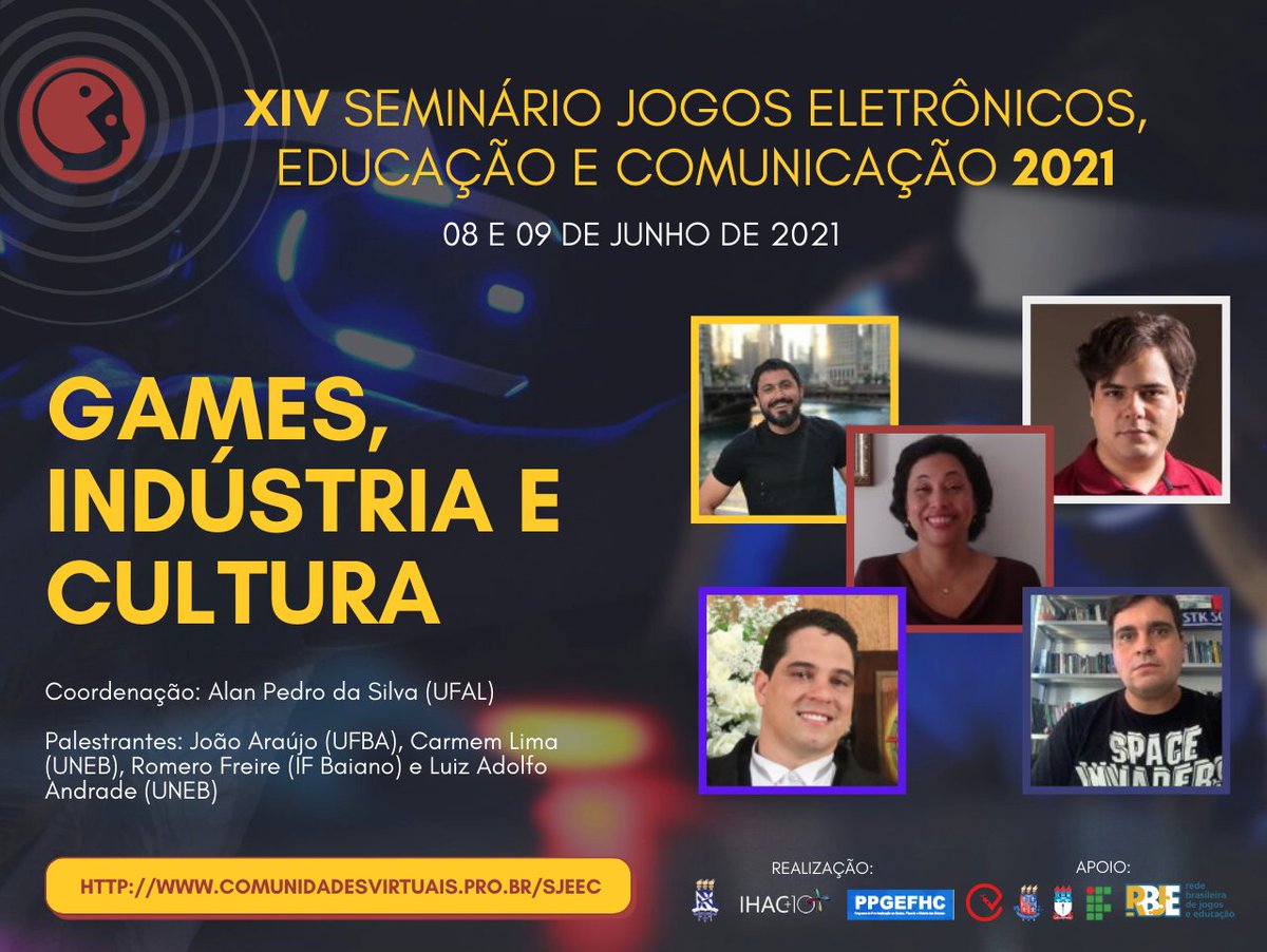 #Sjeec2021 - Se liguem na programação
Participem e divulguem!
O Seminário Jogos Eletrônicos, Educação e Comunicação – construindo novas trilhas 
Convidamos tod@s a participarem! 
Evento gratuito e online!
comunidadesvirtuais.pro.br/sjeec/
<a href="/luizadolfo/">Luiz Adolfo Andrade</a>