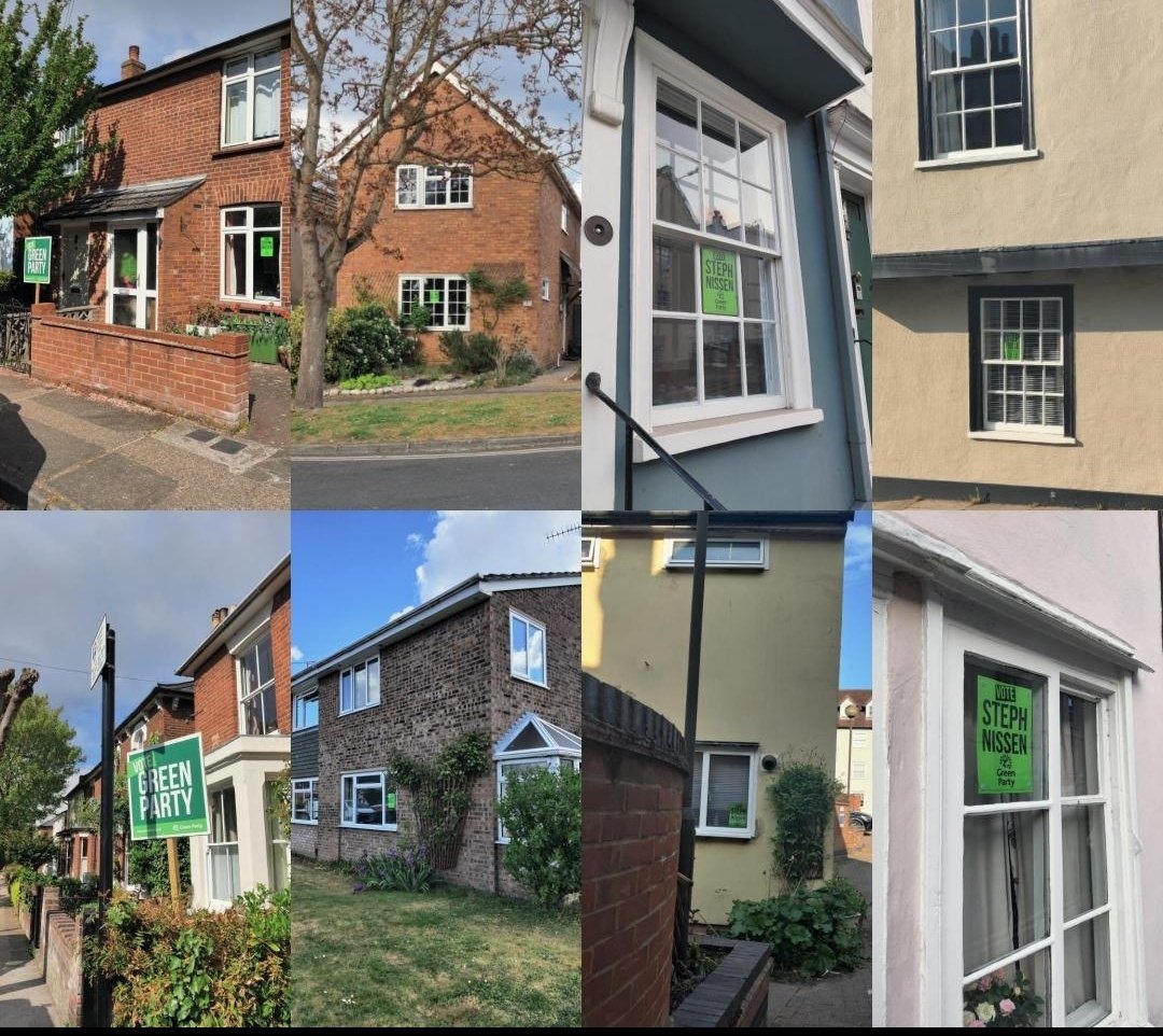 Houses with Green posters in windows