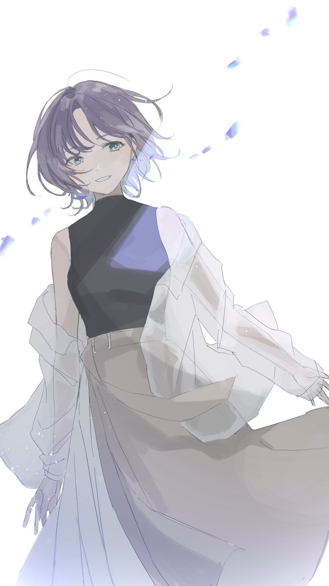 asakura toru 1girl solo white background skirt short hair shirt petals  illustration images
