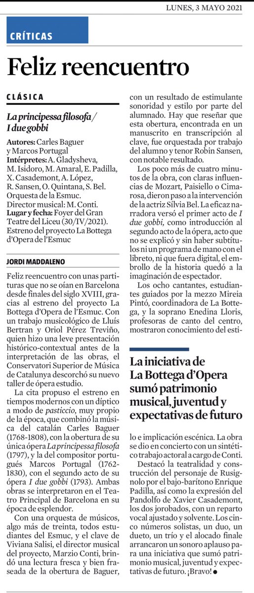 JordiMadd's tweet photo. Benvingut el nou taller d‘òpera de l‘@esmuccat #LaBottegadOpera #Crítica @LaVanguardia obras #Baguer y #Portugal “La principessa filosofa“ & “I due gobbi“: Exhumación y estreno en tiempos modernos por la #operaestudio alumnos #ESMUC función #Foyer @Liceu_cat #ópera #patrimonio 👏🏻 https://t.co/O6jYNlWLEg