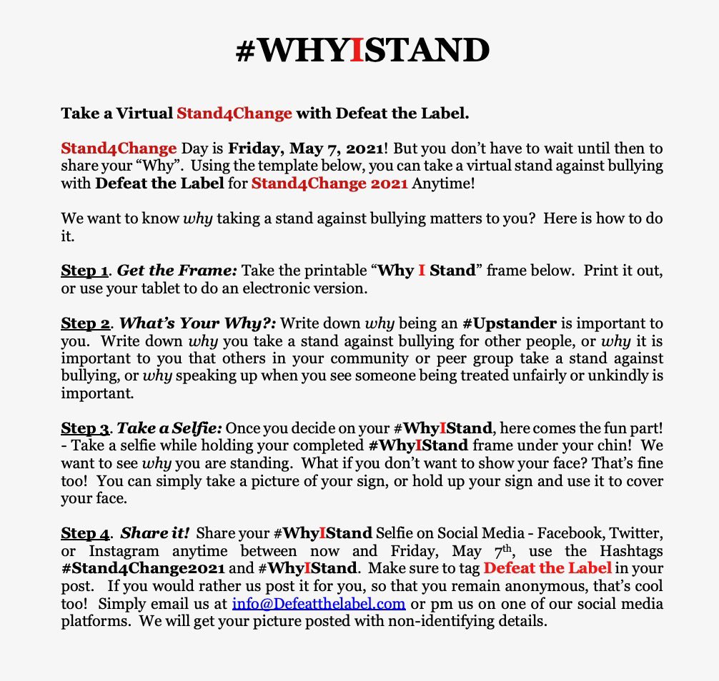 DefeatTheLabel's tweet image. We love hearing your #WhyIStand reasons! Thank you for sending and sharing. There is still time to share leading up to #Stand4Change2021 this Friday, May 7th!